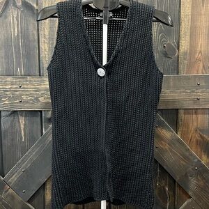 Vintage PBJ Sport Festival Vest M Black Crochet Single Button Boho Summer